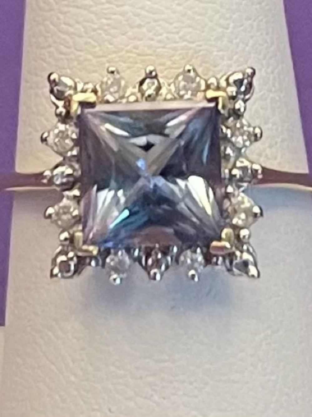 VTG Solid 10k yellow gold Princess-cut Alexandrite ring / real diamonds  sz 8/3g - Picture 5 of 9